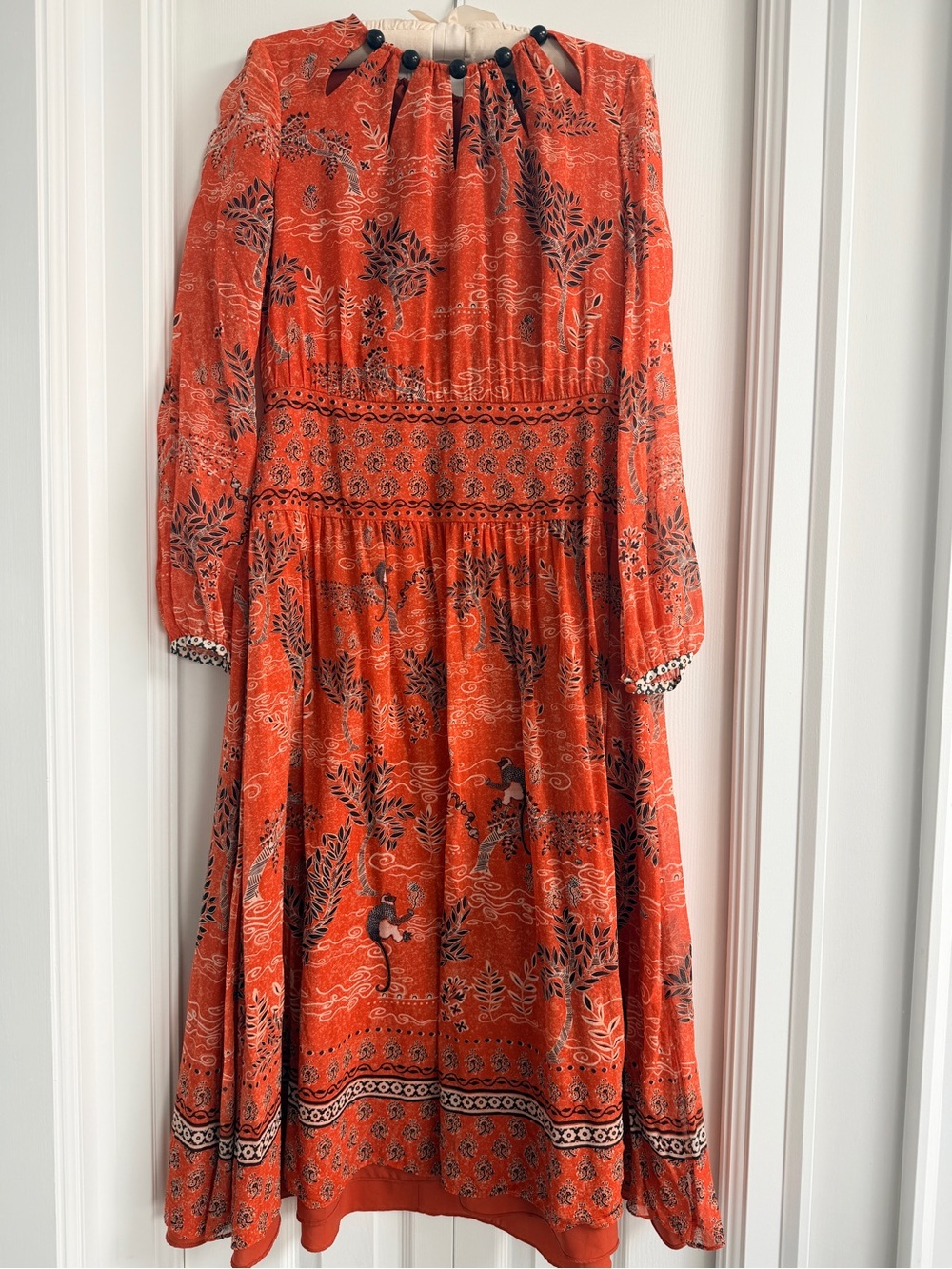 Saloni Printed Long-Sleeve Midi Silk Dress